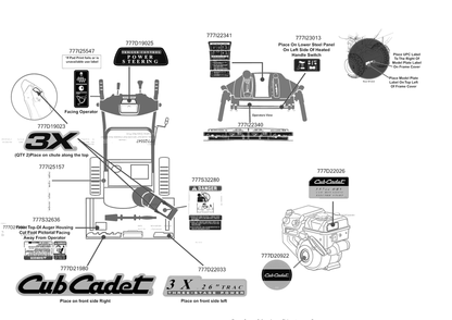 Label Map Diagram and Parts List for 3X26-INCHTRAC (31AH7DSX710)(2016) Cub Cadet Snow Blower